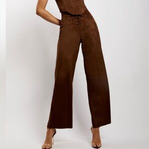 Meshki Audrey Suede Wideleg Pants in Chocolate